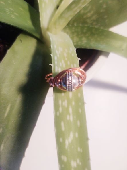 Sterling Silver Bicone on Copper Wire Wrap Ring
