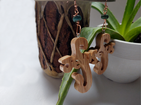Wooden Jesus With Turquoise Earrings