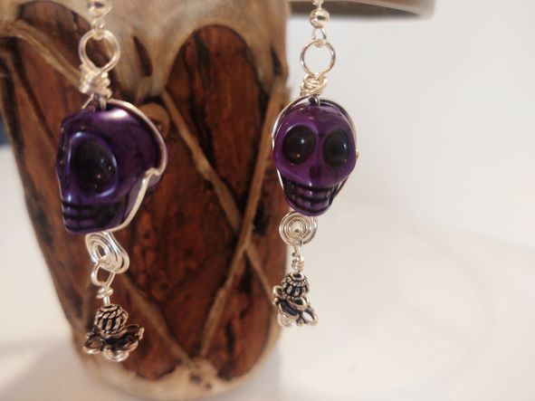 Purple Magnesite Skull with Sterling Silver Earrings