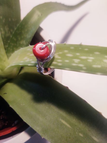7mm Red Glass Rondelle Wire Wrap Ring
