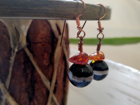 Tibetan Agate With Amber Earrings