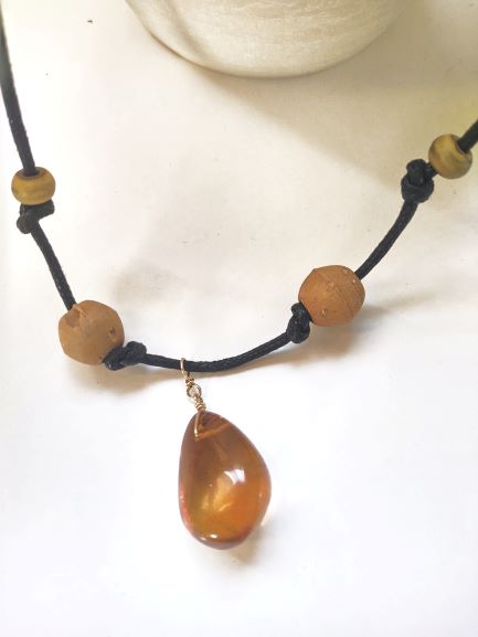 Baltic Amber with Wood on Waxed Linen
