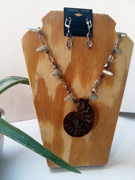 Madagascan Ammonite with Green Kyanite and Mother of Pearl Set