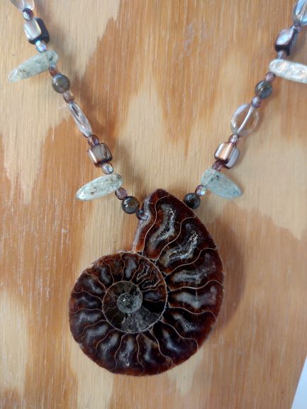 Madagascan Ammonite with Green Kyanite and Mother of Pearl Set