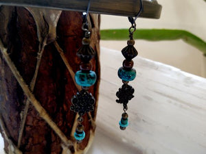 Turquoise With Brass Earrings