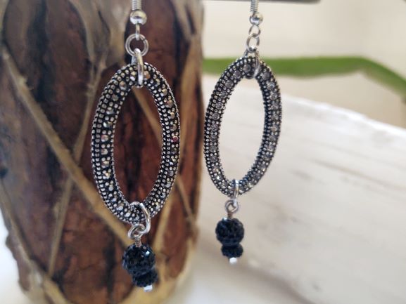 Black and Clear Rhinestone Glass Earrings