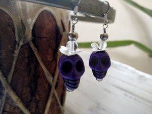 Purple Magnesite Skull Earrings
