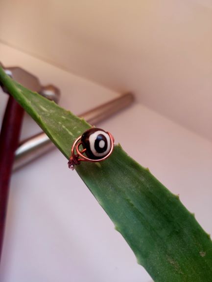 Agate Evil Eye Copper Wire Wrap Ring