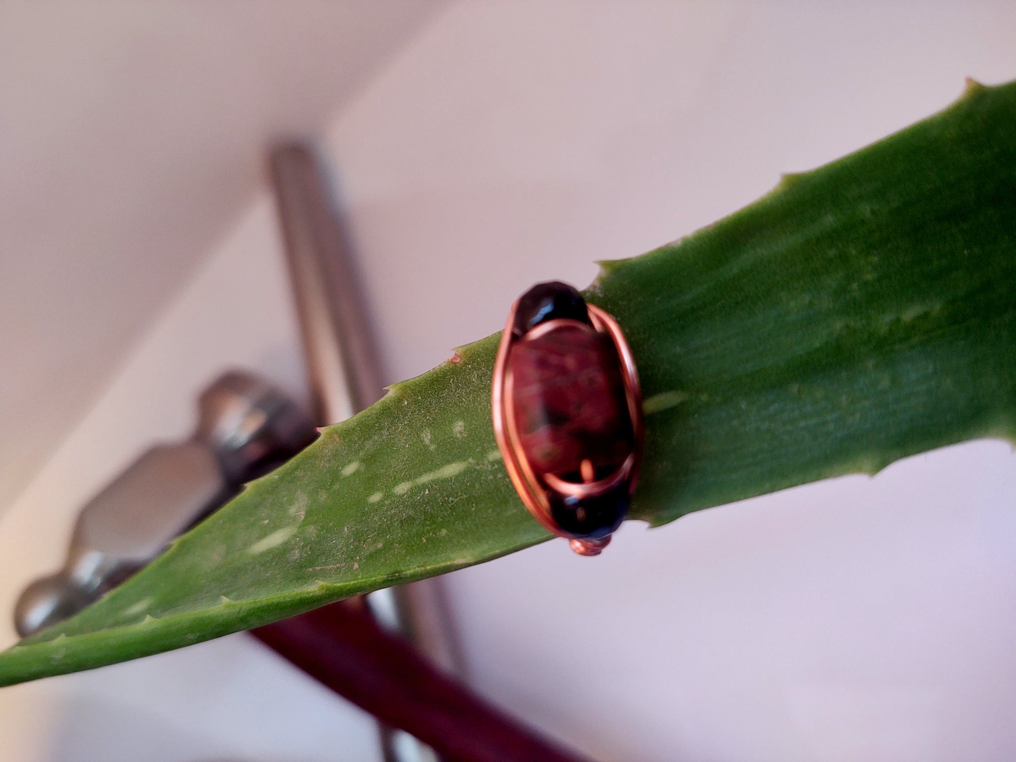 Agate and Onyx Copper Wire Wrap Ring