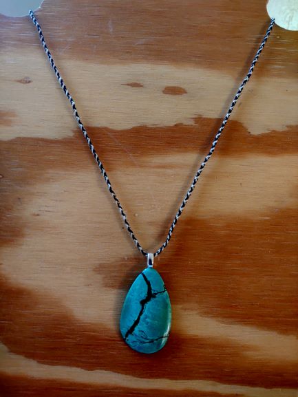 Turquoise Pendant on Braided Hemp Cord