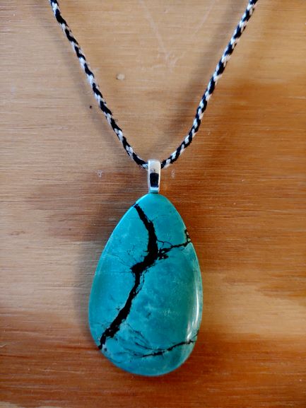 Turquoise Pendant on Braided Hemp Cord