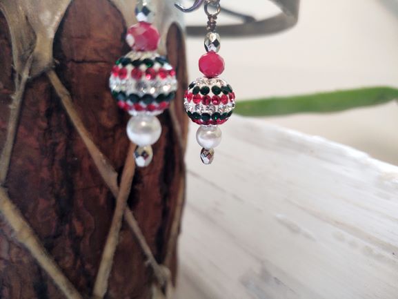Christmas Red, Green, and White Earrings