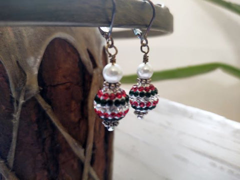 Christmas Red, Green, and White Earrings
